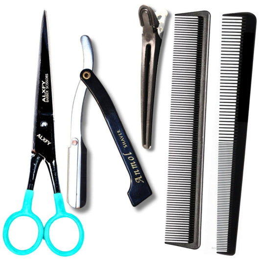 ALXFY Professional Barber Hair Cutting Scissors  for Men Women Pat Hair Cutting Salon Scissor  and Razor Hair Clip Comb Tools Combo Set